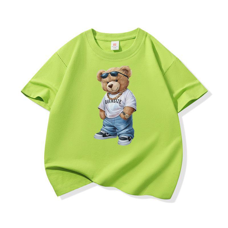 Hip Hop Style Bear With Sunglasses Graphic Tee Kids Pure Cotton Crew Neck T Shirt Short Sleeve Muticolor Tops Boys Girls Child