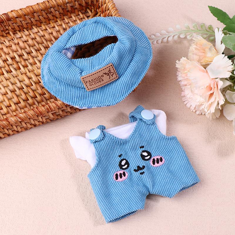 For 17cm Labubus Doll Clothes Accessories White Shirt Hat Animal Overalls Set