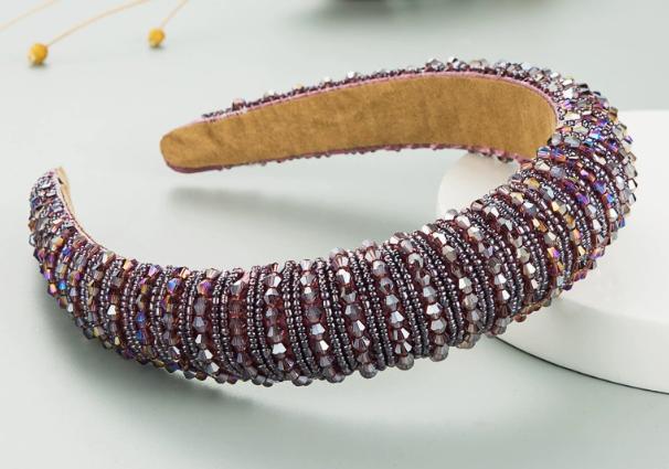 3cm Width Crystal Luxury Girl's Handmade Beaded Hairband Braided Rhinestone Bead Headband