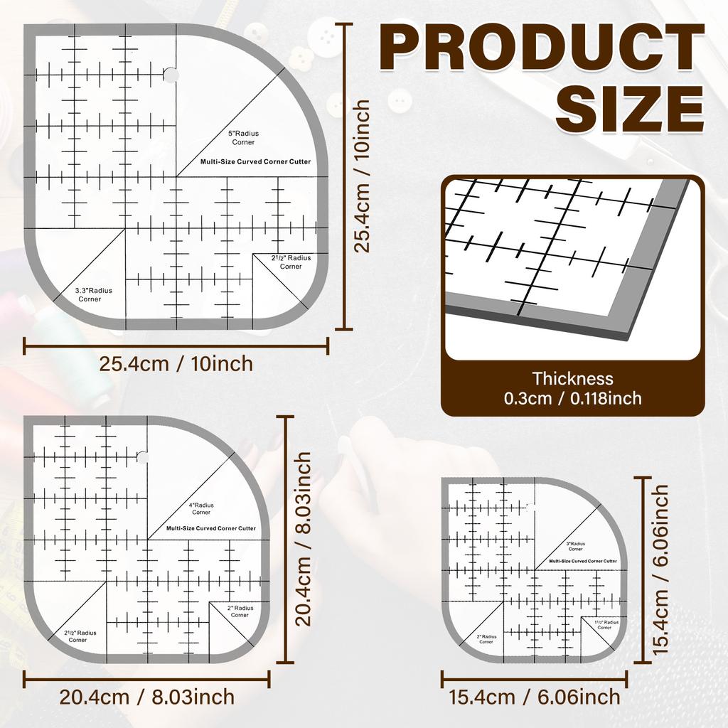 3Pcs Curved Corner Cutter Quilt Ruler Non-Slip Acrylic Quilting Rulers Sewing Patchwork Ruler Sewing Template Patchwork Tools