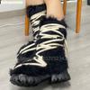 Cross Strap Fur Snow Boots 2025 Winter New Platform Wedges Knee-High Boots Lace-Up Large Size 46 Women/men Boots