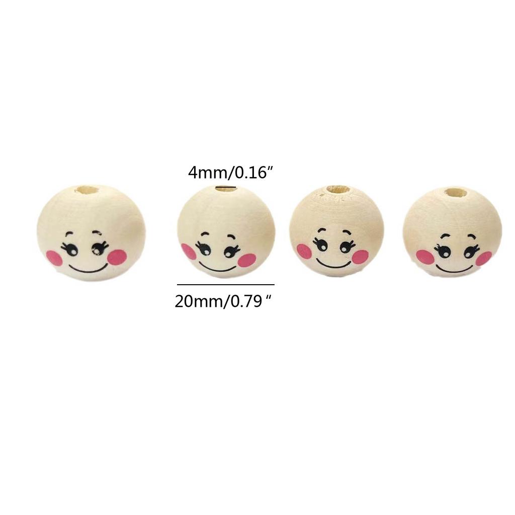 50Pcs Smiles Wood Beads Natural Wood Beads for Crafting Wooden Faced Beads Wooden Balls with Hole for DIY Decor Craft