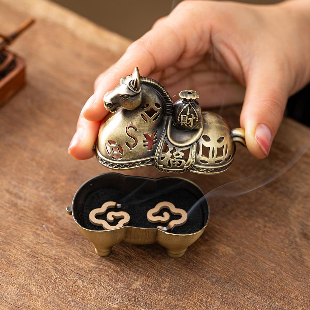 Chinese Style Incense Holder Year Of The Horse Alloy Incense Burner Aromatherapy Burner Home Decoration Creative Ornaments Gifts