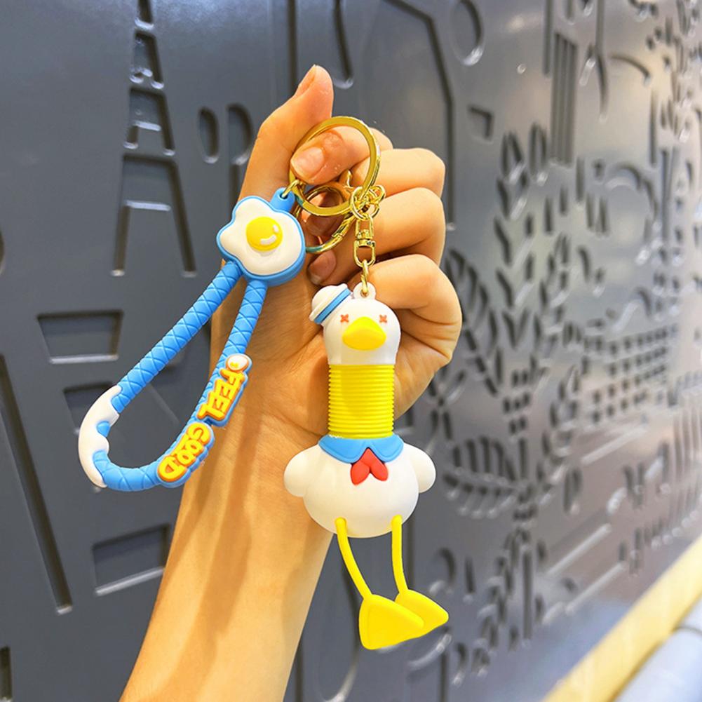 Exquisite Workmanship Keychain Cute Duck Design Keychain with Telescopic Lanyard Cartoon Charm Keyring for Backpack for Kids