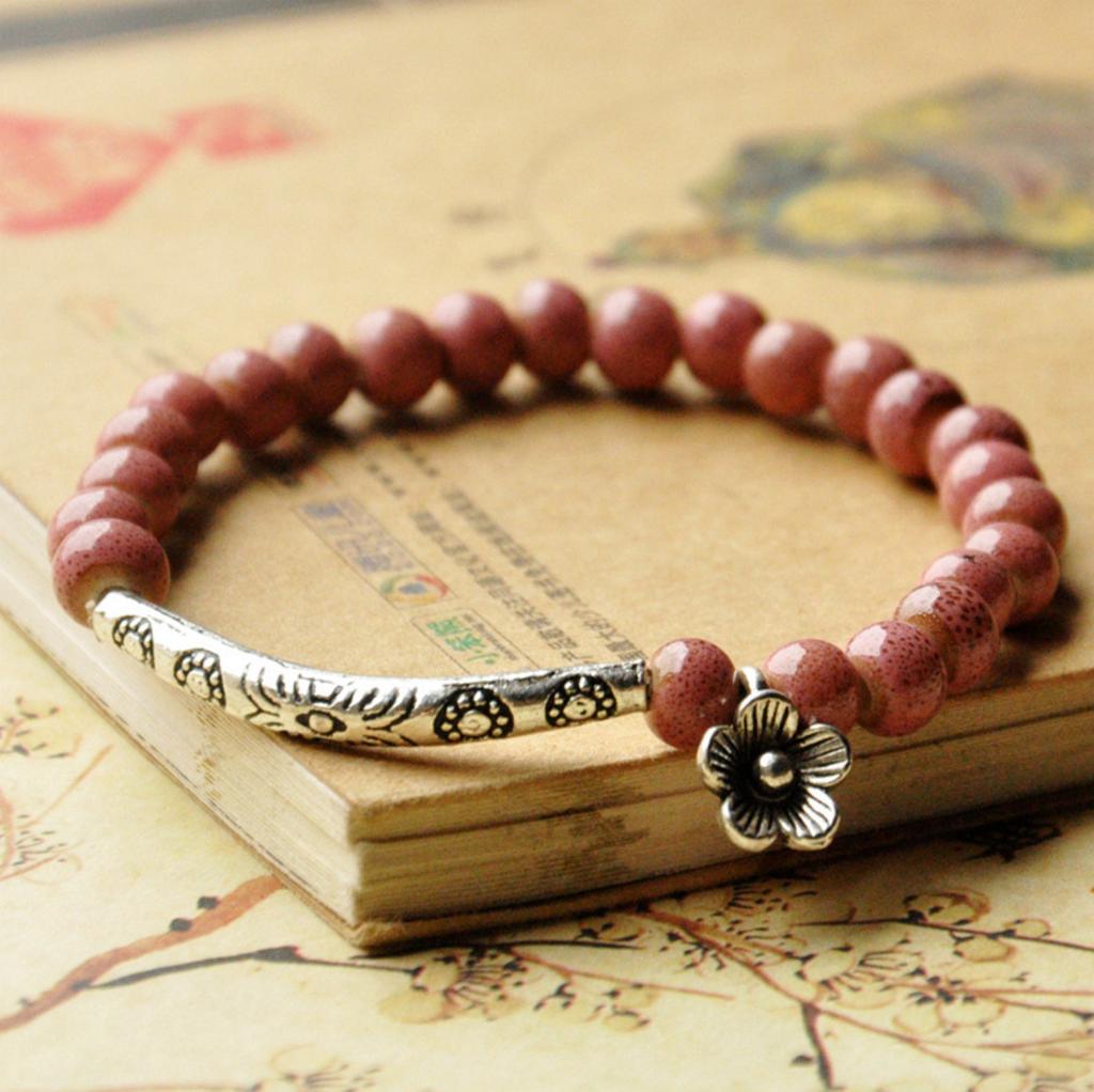 Ethnic-style Ceramic Bracelet Jewellery Floral Glaze Bead Bracelet Multi-coloured