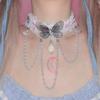 Lolita Lace Bow Choker Pearl Tassel Butterfly Necklace Rhinestone Pendant Necklace  Music Festival