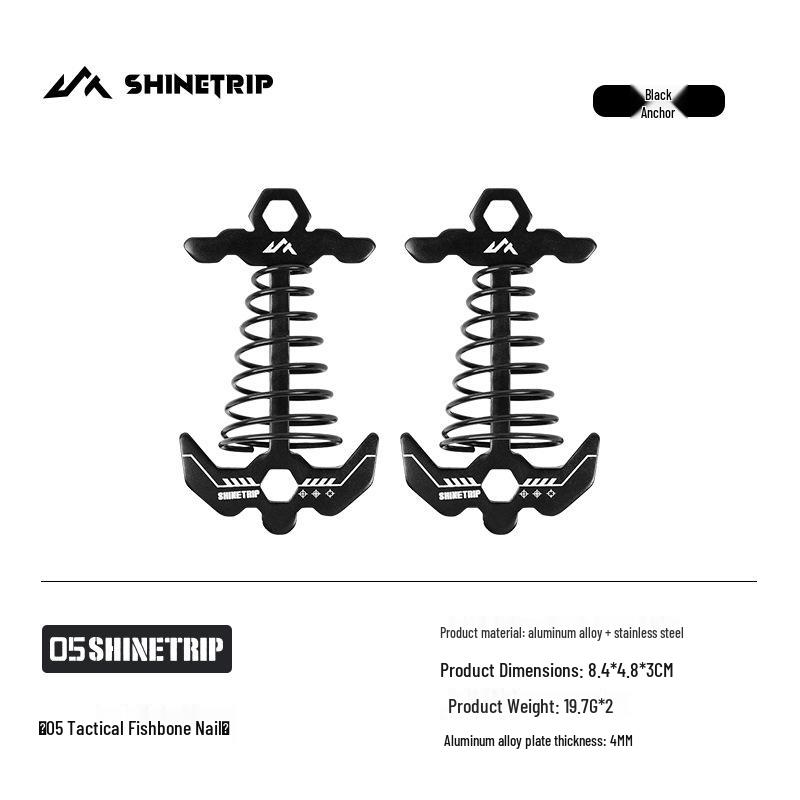 ShineTrip Tactical Fishbone Tent Pegs with Spring Hook - Mountain Fun 05 Series