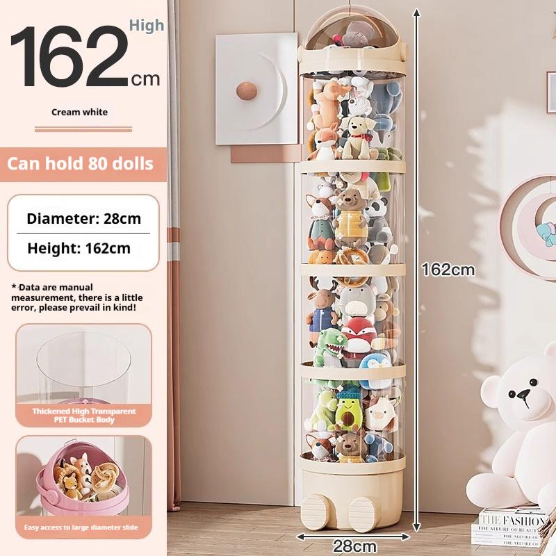 Round Plastic Doll Storage Bucket Multipurpose Large-Capacity Clear Plush Toy Organizer for Home Ornament Storage Christmas Gift
