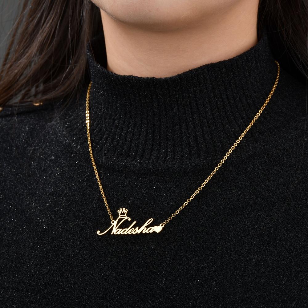 Atoztide Fashion Custom Name Stainless Steel Necklaces Personalized Jewelry Chain Crown Heart Butterfly Necklace for Women Gifts