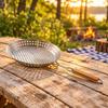 Stainless Steel Perforated Grilling Pan with Detachable Handle Portable Round Barbecue