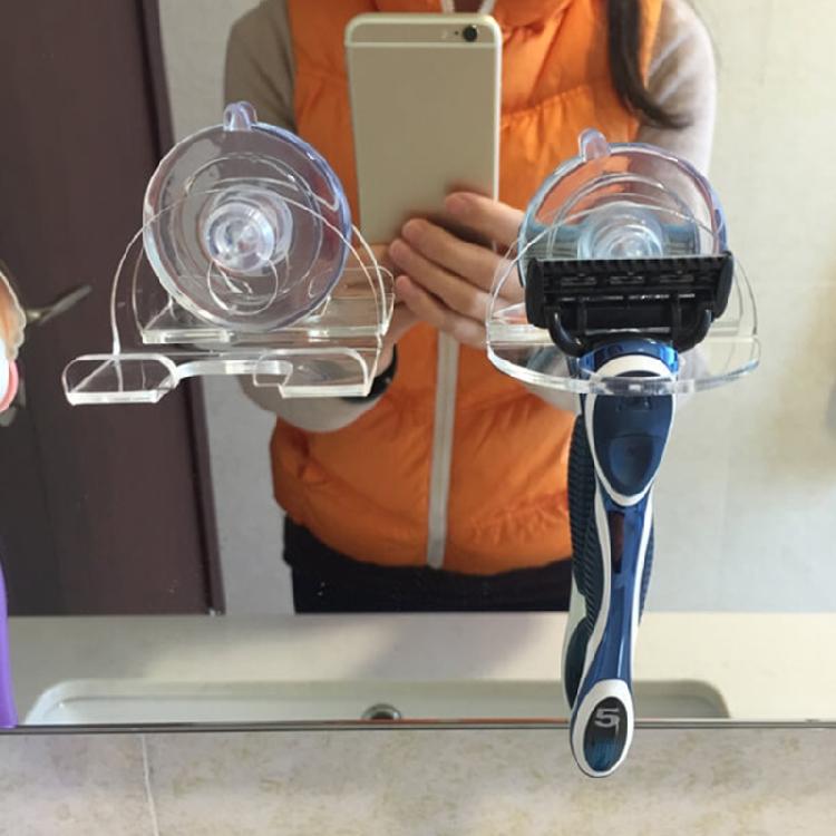 Practical for Razor Holder Rack Shelves with Suction Cup Hooks for Shower Bathro