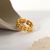 18K Gold Double Layer Oval Bean Open Ring - Titanium Steel Fashion Finger Ring