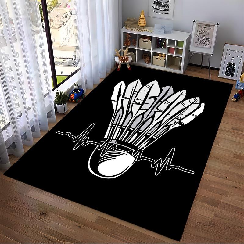 "Design Volano Badminton Tappeto Nero con Motivo Battito Cardiaco" Adatto per l'uso come antiscivolo per soggiorni, camere da letto, divani