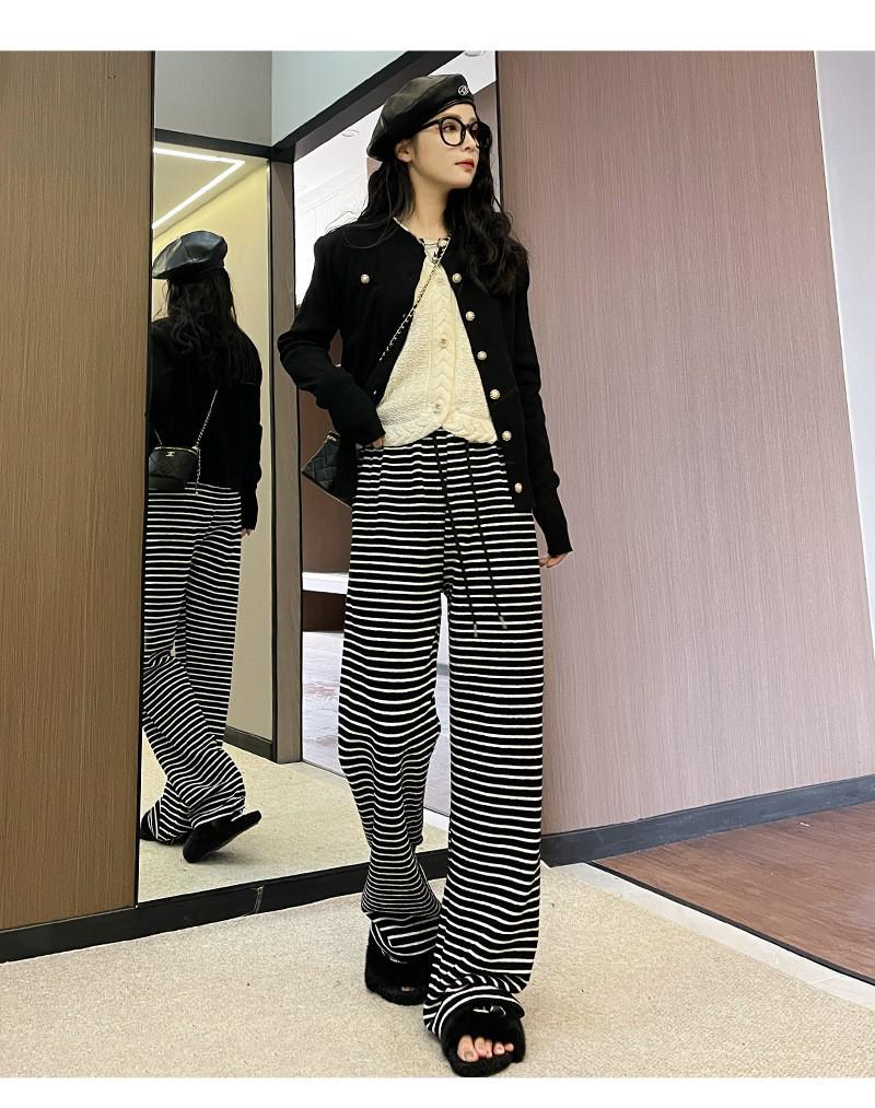 Women's 2025 Striped Terry Pants - Autumn/Winter Casual Lazy Stroll, Narrow Straight Leg, Wide Leg Trousers.