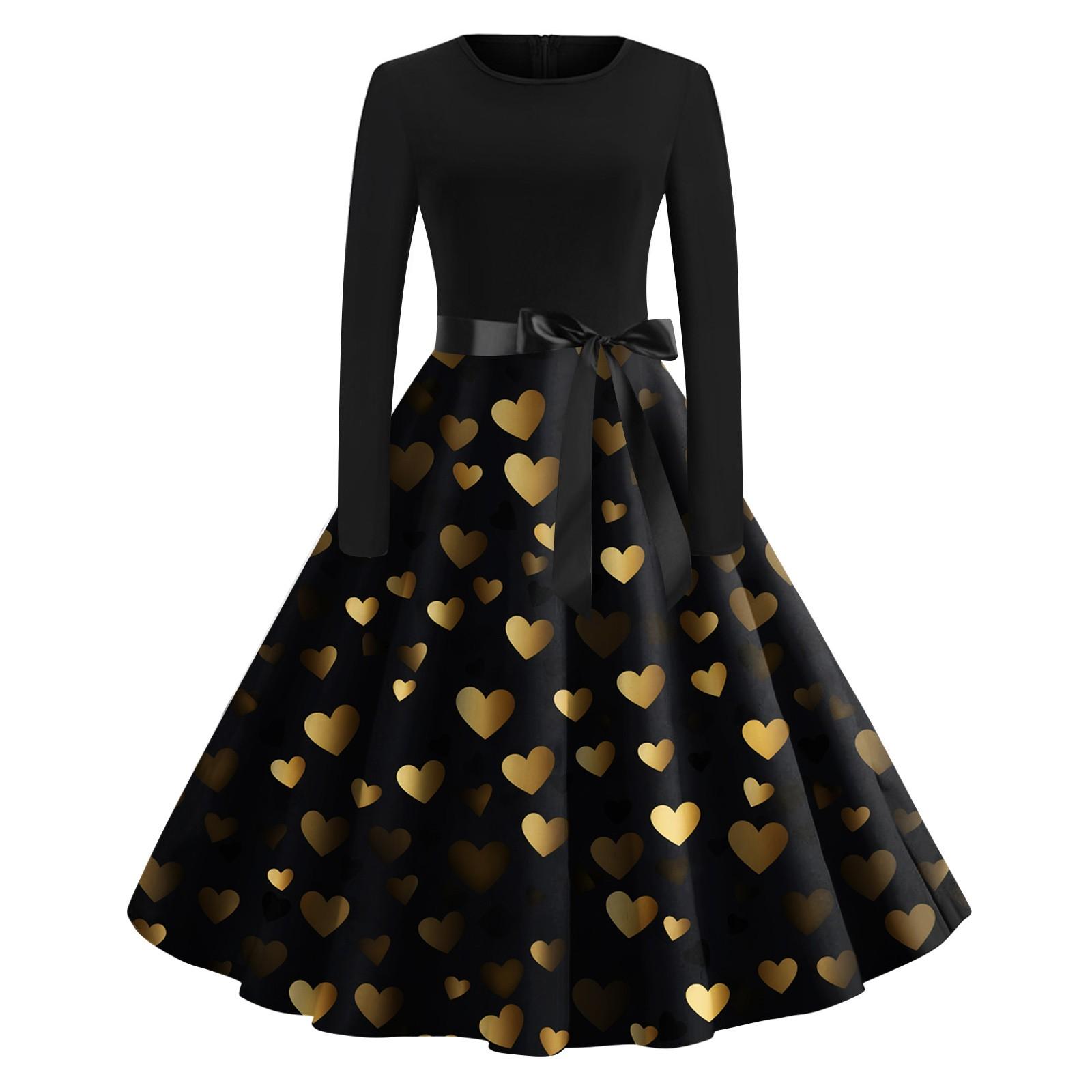 Женское винтажное классическое платье с длинным рукавом и принтом на День святого — фото 3