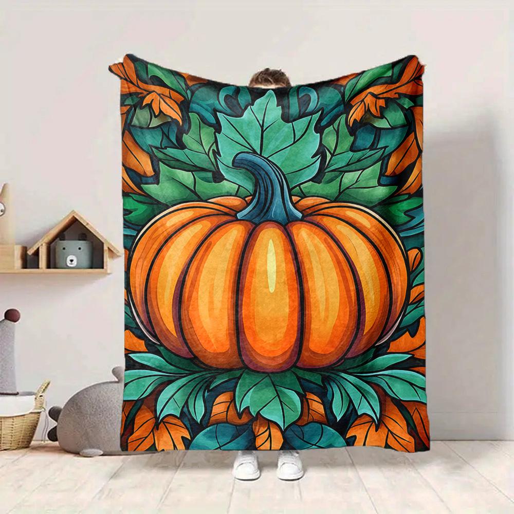 1pc Pumpkin Halloween Blanket, Lightweight Flannel Throw Blanket for Sofa, Bed, Travel, Camping, Living Room, Office, Couch, Chair, and Bed