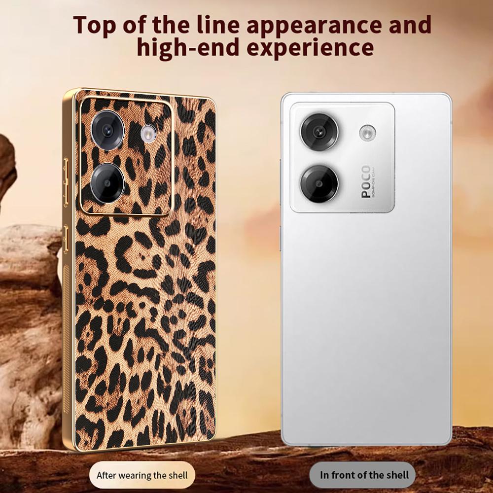 For Xiaomi Poco M7 Pro 5G Case Leopard Print PU Leather Coated PC+TPU Electroplating Phone Cover