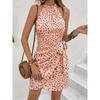 Women's Halter Neck Printed Mini Dress Sleeveless Tie Waist Vacation Sundress