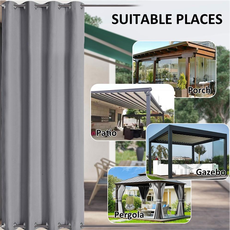 Set of 2 outdoor curtains, privacy screen, waterproof, top and bottom with eyelets
