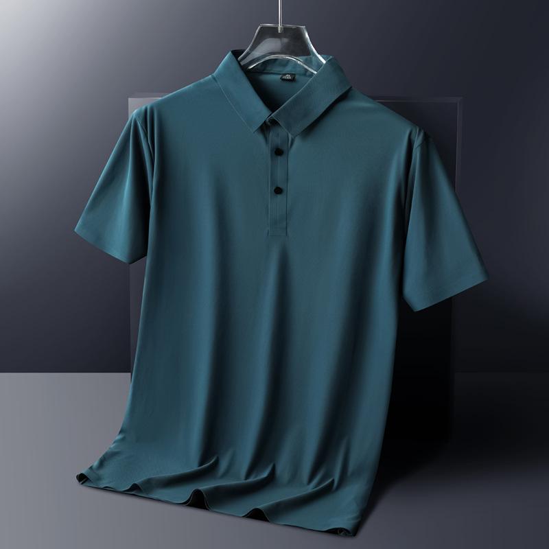 POLO-Shirt für Herren, fett, Übergröße, Polo-Ausschnitt, Eisseide, Top, schnell trocknendes, solides Kurzarm-T-Shirt für Herren