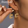 Atoztide Personalized Custom Frosted Big Letter Hoops Earring Stainless Steel for Women Customized Zircon Christmas Jewelry Gift