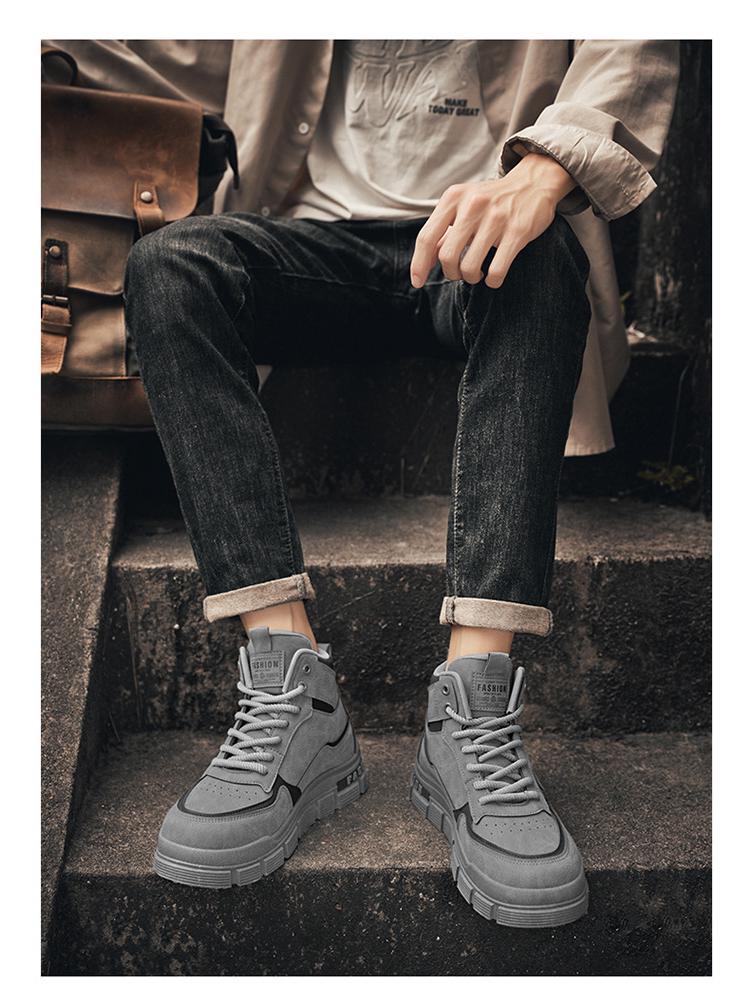 Pánské podzimní vysoké prodyšné martensky - britské retro protiskluzové ležérní pracovní boty