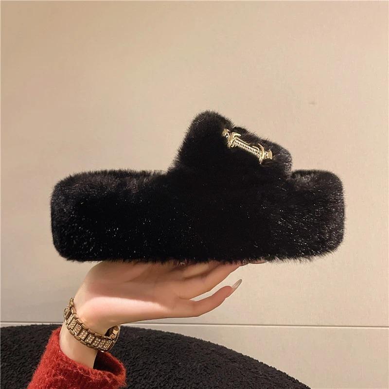 Wear Versatile Warm Winter Slippers Women Outer Velvet Cotton Winter Slippers Thick Bottom Word with Velvet Slippers Women