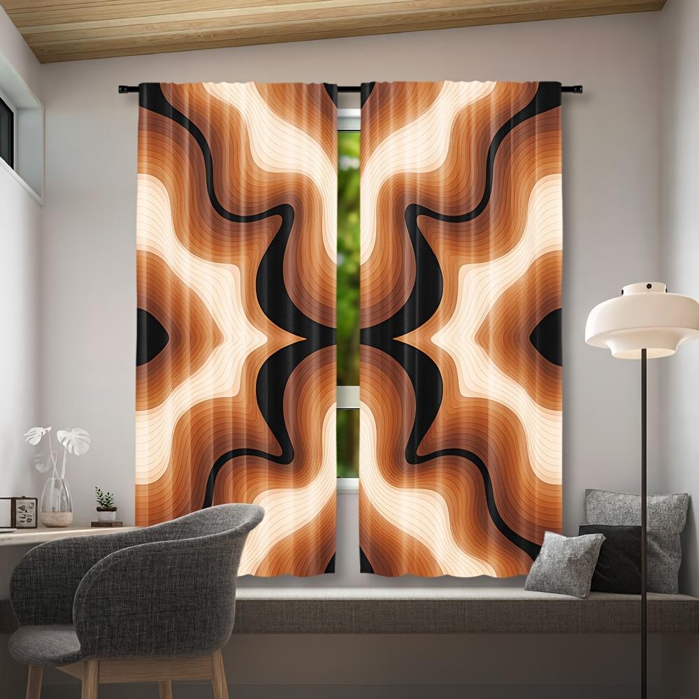 2pcs African Fabric Print Curtains - Black & Beige Wave Pattern   Rod Pocket Design for Easy Hanging   Machine Washable   Perfect f
