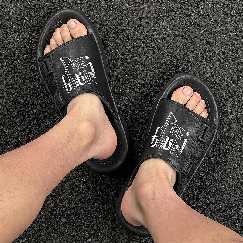 Fashion Summer Holiday Shoes Mens Sandals Flat Non-slip Male Footwear Fashion Brand Black Beige Shoes Thick Sole D410