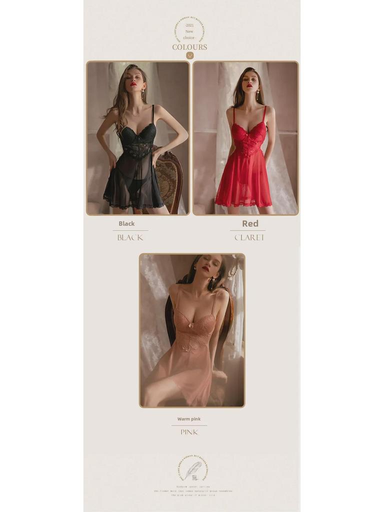 Luxuriöser Spitzen-Temptation-Pyjama – Atmungsaktives Tüll-Sling-Kleid für Damen