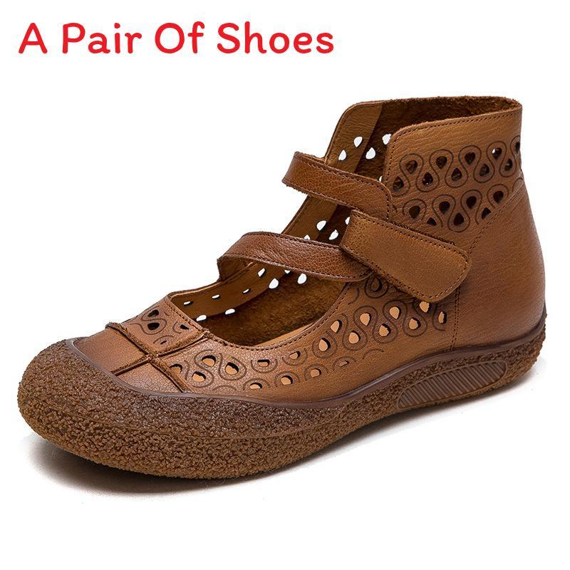 Vintage Pu Loafers For Women With Breathable Hollow Out Design For Daily Comfort