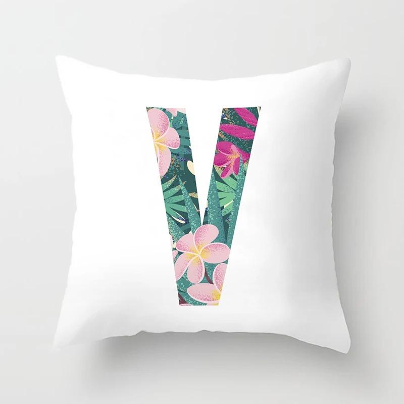 Luxury Home Pillowcase Square Office Decoration Cushion Cover Simple Floral English Letter Pattern Decoration
