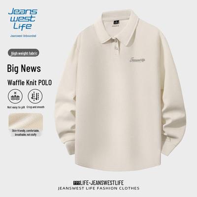 Polo Manches Longues à Maille Gaufrée et Imprimé Lettres Jeanswest