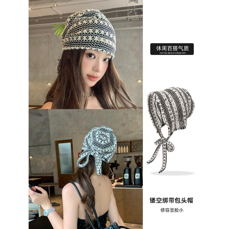 

Вязаный вручную ажурный платок женский новый тонкий сквозной ворсовый шарф-шапка платок M（56-58cm）