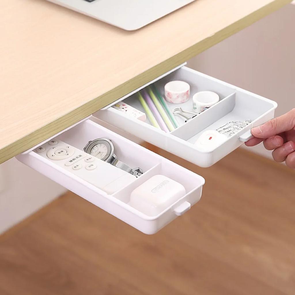 1pc Under Desk Storage Drawer Attachment Plastic Desk Accessories Under Desk Hidden Self Adhesive Drawer for office Home