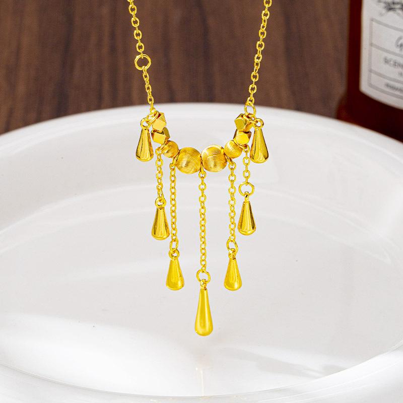 Trendy Simple Feng Shui Drop Tassel Collarbone Chain Women's Beaded Cat's Eye Jewelry Necklace Pendant