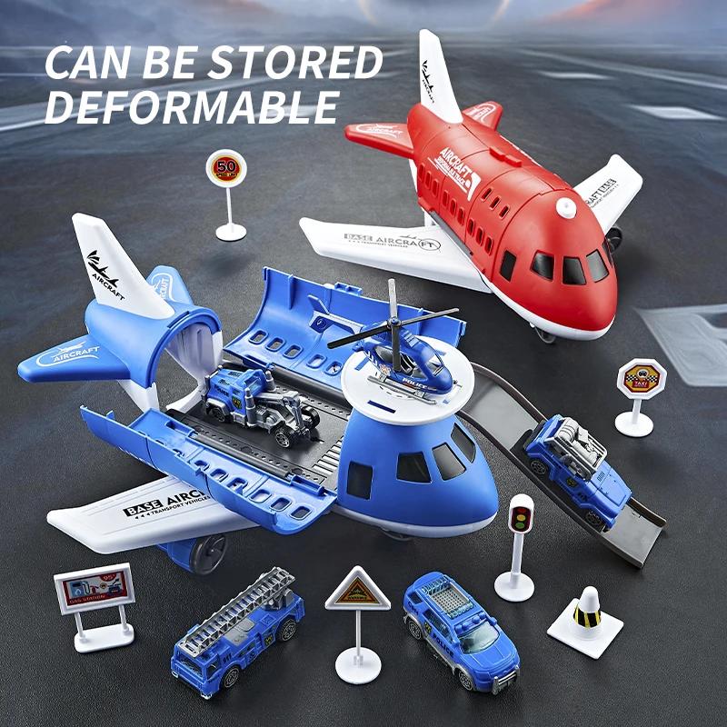 Airplane Children'S Car Model Toys Inertial Model Simulation Planes Multifunctional ToysRandom 3 Cars1 Helicopter6 Road Signs