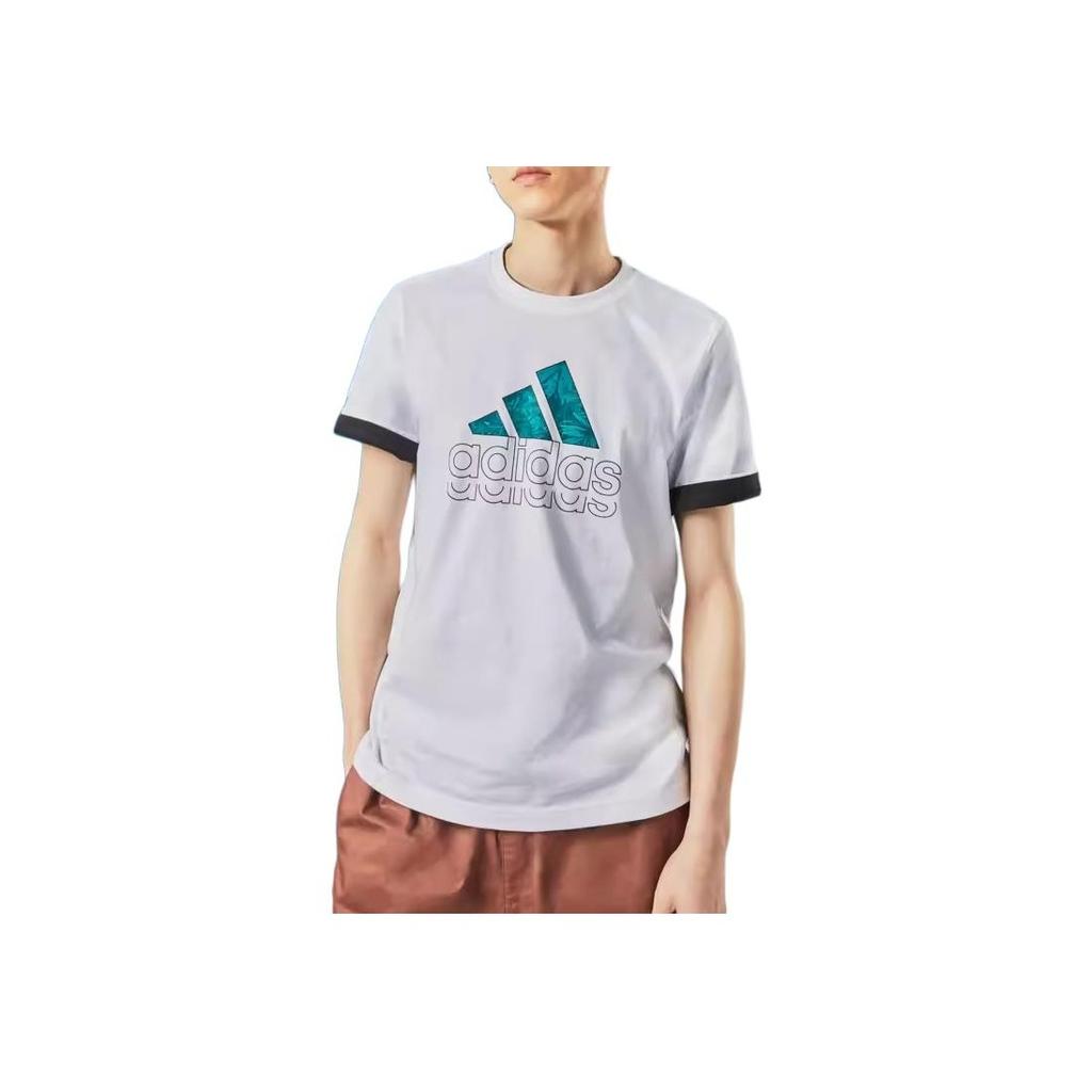 Adidas Letter Print Design Breathable Versatile Sports Short Sleeve T-Shirt Men Tops White JE3201