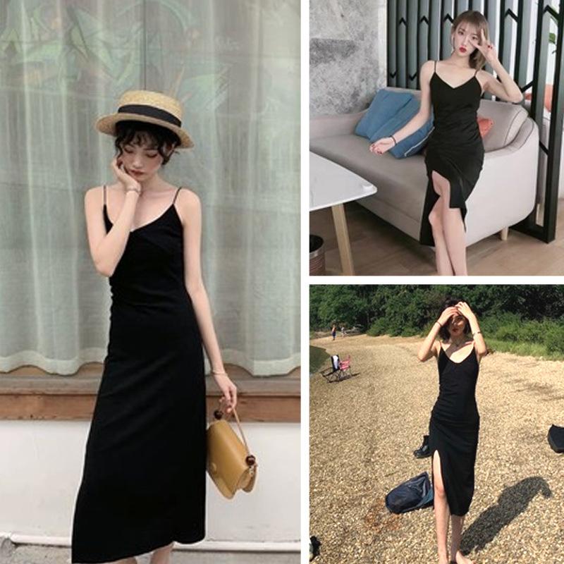 Suspender Dress Female Platycodon French Slim 2026 New Summer Retro Split Fork Inner with Base Small Black Skirt