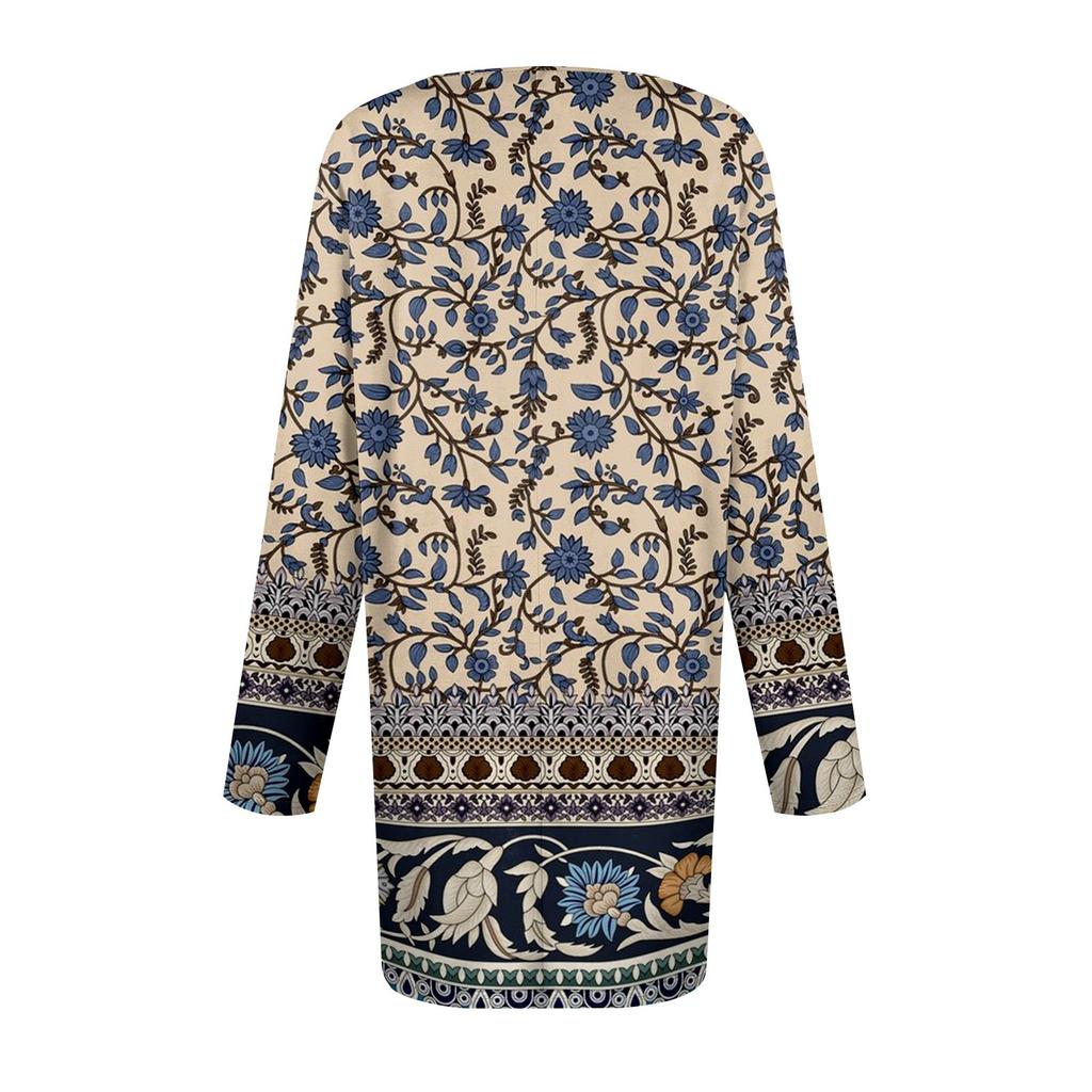 Women's Plus Size Top, Garden Collar Long Sleeved Shirt, Fashionable Floral Print Casual Top