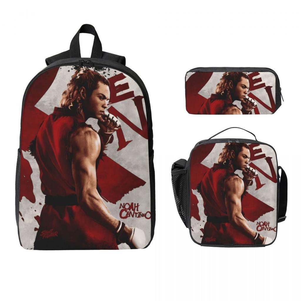 3Pcs Streets Fighters 2026 Accessories Backpack Set for Kids Pen Bags Bookbag Sets with Lunch Box For School Students Knapsack
