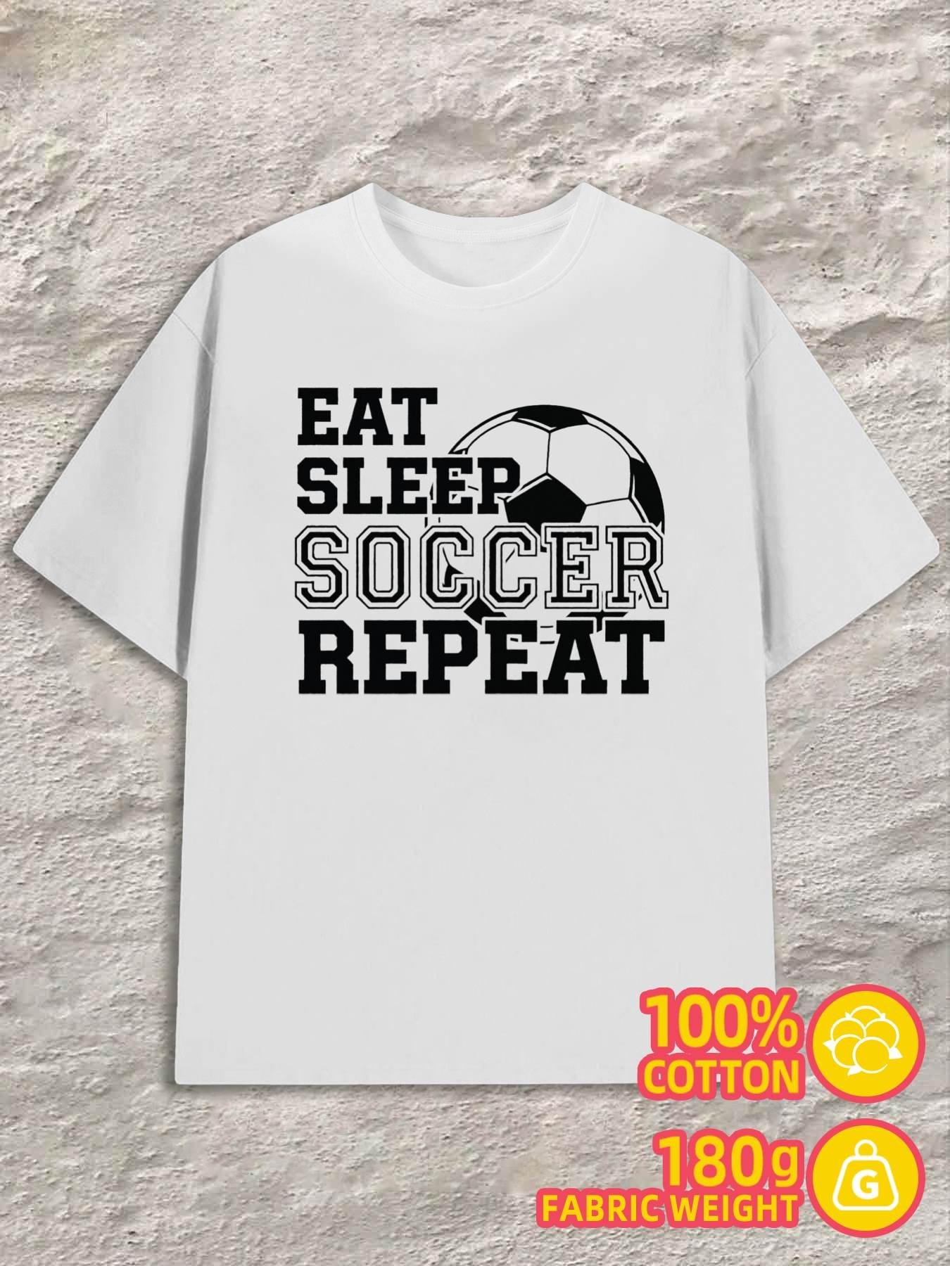 T-Shirt Y2K Eat Sleep Soccer Repeat White Regular Fit 4XL