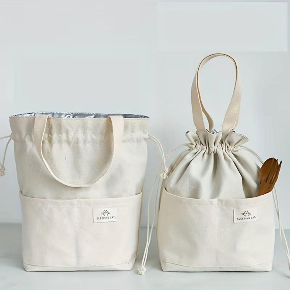 Japanese Style Lunch Drawstring Bag Aluminum Foil Liner Rice Box Storage Pouch  for Daily Use