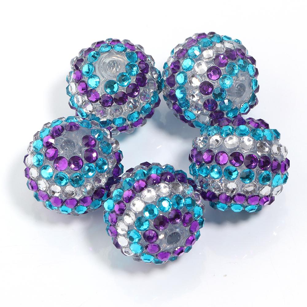 5pcs 20mm Rhinestone Resin Ball Beads Colorful Stripe Round Loose Beads For Jewelry Making DIY Bracelets Phone Chain Keychain