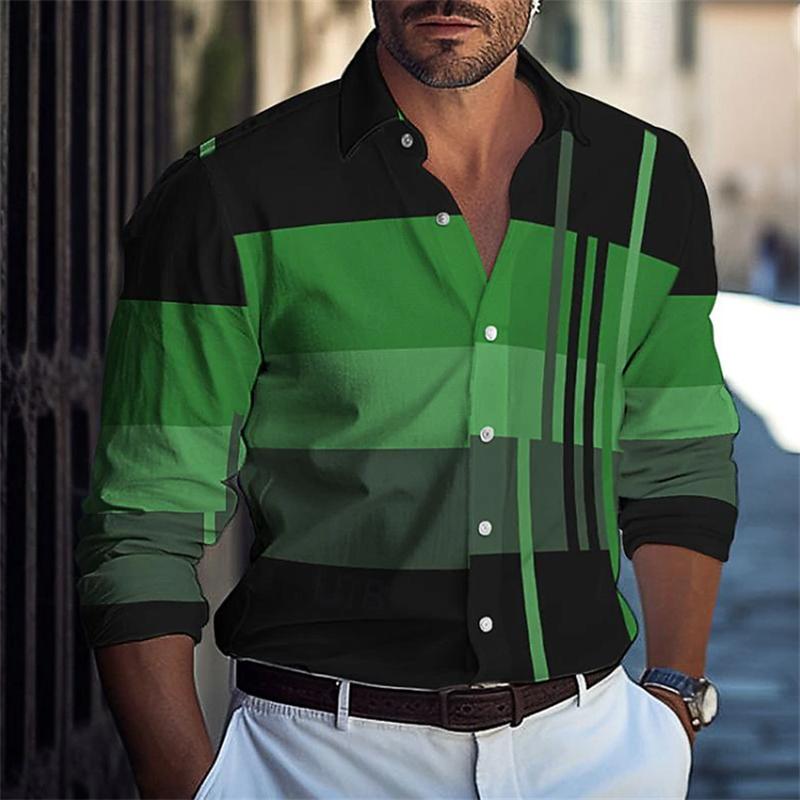 Striped men's business casual 3D printed shirt for outdoor wear, daily work folding, long sleeved oversized xs-6xL for comfort