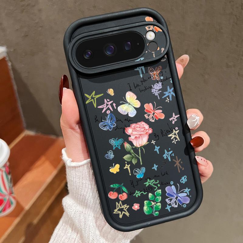 

Яркий цветочный узор мягкий матовый чехол для телефона для Google Pixel 9 Pro XL 8 Pro 8A цветочный узор розы противоударный защита линзы бампер TPU чехол Google Pixel 9 Pro XL прохладный черный