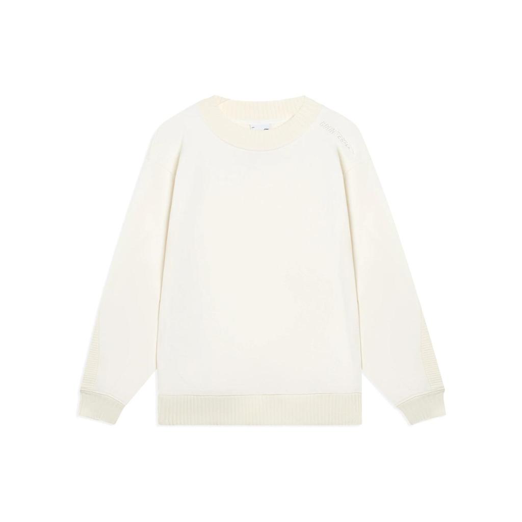 Li-Ning CF Trace Series Solid Color Crew Neck Pullover Sweatshirt Unisex Tops White AWDSI85-1