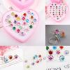 Adjustable Kids Diamond Artificial Gem Ring Jewelry Heart Crystal Finger Ring for Children Girls Birthday Party Gift