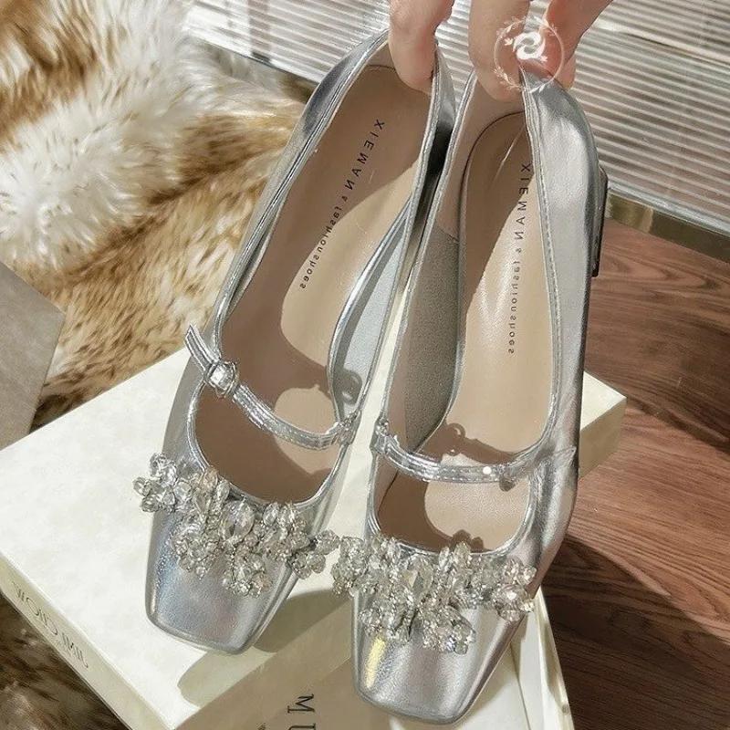 Chunky Heel Elegant Bridal Female French Wedding Show Bridesmaid Shoes Mary Jane Wedding Stylish Comfortable Lady Heels