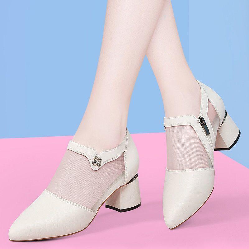 

Обувь для женщин 2024 года, обычная кожаная повседневная женская летняя обувь, толстые каблуки, прозрачные сандалии, прозрачный острый носок, блочный каблук 35